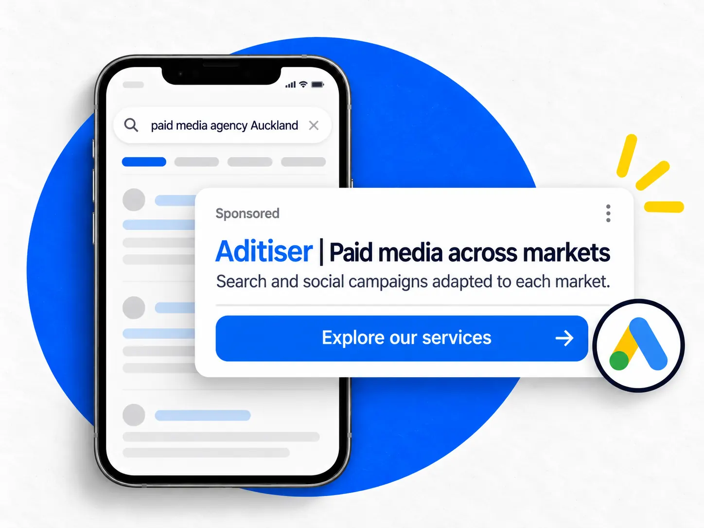 Google Ads campaign on a phone and browser
