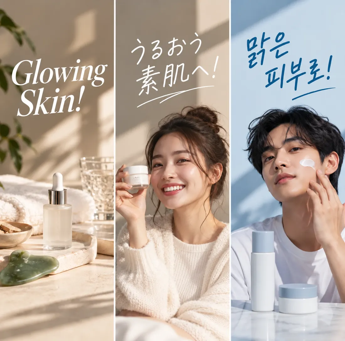 Skincare ads adapted for English, Japanese and Korean audiences